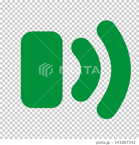 Contactless communication: Green board and two arcs spreading to the right Contactless communication: Green board and two arcs spreading to the right 141867342