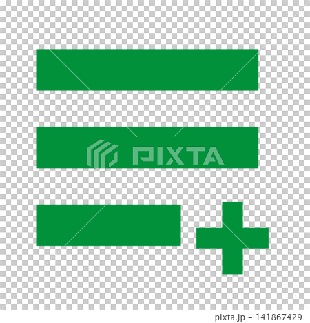 Adding to the row: Three green rows plus a plus sign cross. Adding to the row: Three green rows plus a plus sign cross. 141867429