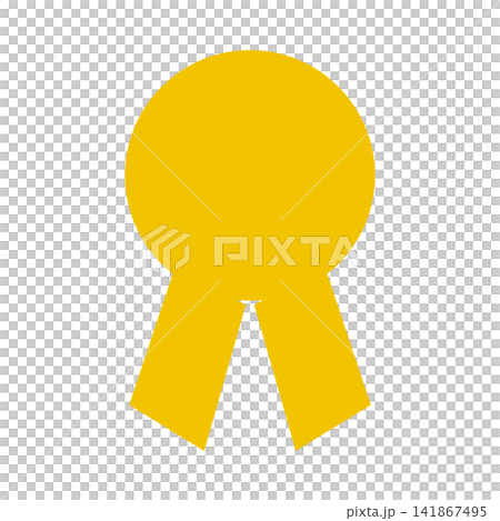 A completion medal: A yellow medal with two hanging bands. A completion medal: A yellow medal with two hanging bands. 141867495