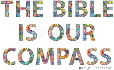 Words THE BIBLE IS OUR COMPASS. Vector zentangle object for decoration Words THE BIBLE IS OUR COMPASS. Vector zentangle object for decoration 141867688