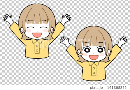 一個女孩做萬歲的插圖 141868253