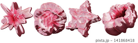 A collection of glossy pink abstract shapes is isolated on a clear background. The shapes are varied in form and design, showcasing a three-dimensional style A collection of glossy pink abstract shapes is isolated on a clear background. The shapes are varied in form and design, showcasing a three-dimensional style 141868418