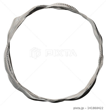 A round chrome ring is displayed on a clear background. The ring has a smooth edge and shiny surface. This design highlights the ring's structure and shape without distractions 141868422