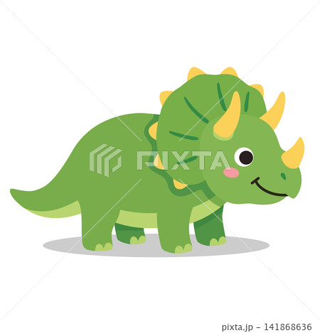 Cute Green Triceratops Dinosaur Cartoon 141868636