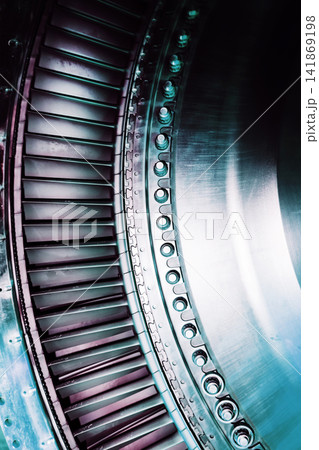 A detailed view of the metal turbine blades used in the gas sector 141869198