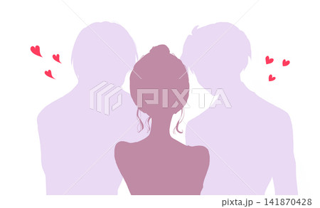 2人の男性に好意を持たれる女性 シルエット 2人の男性に好意を持たれる女性 シルエット 141870428