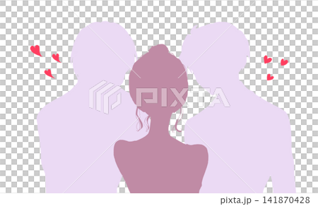 2人の男性に好意を持たれる女性 シルエット 2人の男性に好意を持たれる女性 シルエット 141870428
