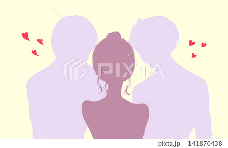2人の男性に好意を持たれる女性　シルエット 141870438