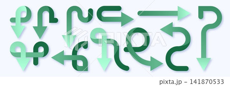 Curved, twisted color retro direction arrows Curved, twisted color retro direction arrows 141870533