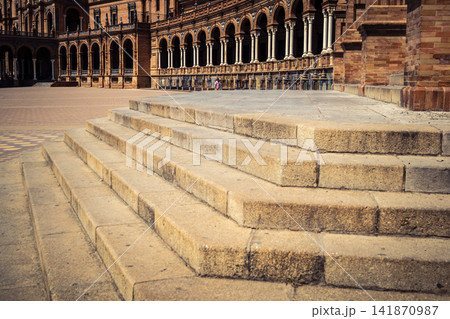 Panoramic architectural view of the iconic Plaza of Spain in Seville Panoramic architectural view of the iconic Plaza of Spain in Seville 141870987
