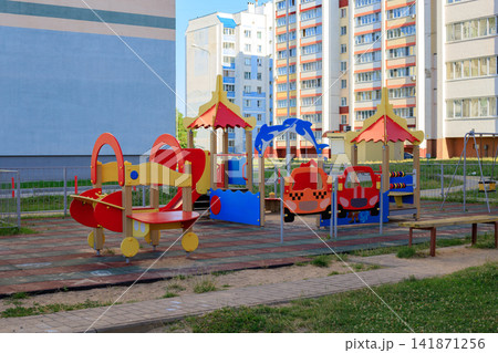 Colorful Children Outdoor Playground Set in Residential Area Courtyard Colorful Children Outdoor Playground Set in Residential Area Courtyard 141871256