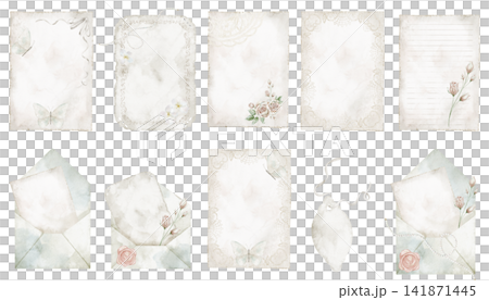 Vintage stationery watercolor set. Collection of papers, envelopes and labels isolated on background. Decorative clipart for journals, wedding invitations and feminine scrapbooking in pastel colors. Vintage stationery watercolor set. Collection of papers, envelopes and labels isolated on background. Decorative clipart for journals, wedding invitations and feminine scrapbooking in pastel colors. 141871445