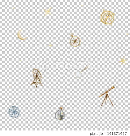 Explorer seamless watercolor pattern with celestial exploration objects isolated on background. Minimal repeat with telescope and compass for fabric, wallpaper, nursery textiles and wrapping paper. Explorer seamless watercolor pattern with celestial exploration objects isolated on background. Minimal repeat with telescope and compass for fabric, wallpaper, nursery textiles and wrapping paper. 141871457