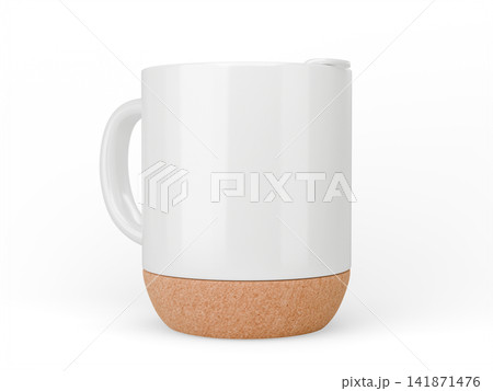 Minimal White Mug with Cork Bottom Isolated on Transparent Background. 3d rendering Minimal White Mug with Cork Bottom Isolated on Transparent Background. 3d rendering 141871476