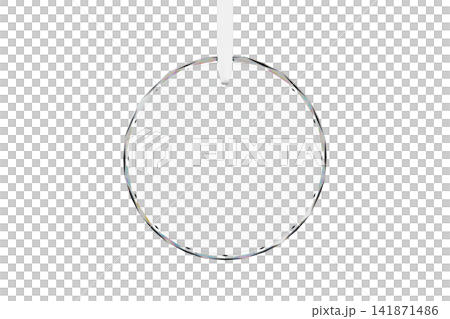Round Crystal Glass Ornament Hanging on White Ribbon isolated Background. 3d rendering 141871486