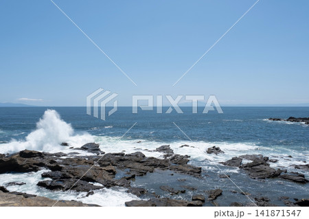 神奈川県城ヶ島の岩に打ち寄せる荒波と波しぶき 神奈川県城ヶ島の岩に打ち寄せる荒波と波しぶき 141871547
