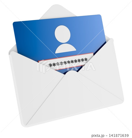Email envelope with user account card and hidden password. 3D rendering 141871639