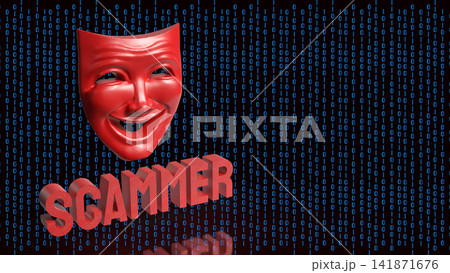 Digital Scammer Mask Hidden Inside Binary Code 3d render. Digital Scammer Mask Hidden Inside Binary Code 3d render. 141871676