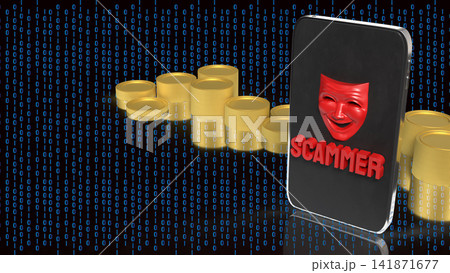 Mobile Phone Scammer Stealing Money Through Online Fraud 3d render. Mobile Phone Scammer Stealing Money Through Online Fraud 3d render. 141871677