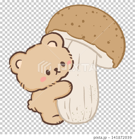 Cute Kawaii Bear Hugging a Giant Woodland Mushroom Cozy Cottagecore Forest Illustration Cute Kawaii Bear Hugging a Giant Woodland Mushroom Cozy Cottagecore Forest Illustration 141872039