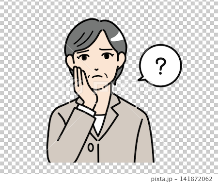 疑問に思うスーツを着た中年女性のイラスト 疑問に思うスーツを着た中年女性のイラスト 141872062
