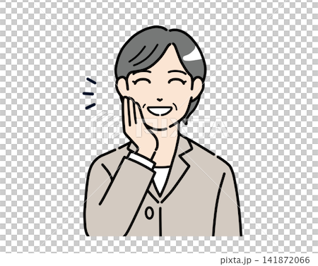 一幅插圖,描繪了一位身穿西裝、面帶令人安心微笑的中年女性。 一幅插圖,描繪了一位身穿西裝、面帶令人安心微笑的中年女性。 141872066