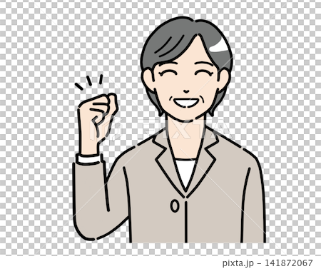 一幅插圖,描繪了一位身穿西裝的中年女性面帶微笑,擺出勝利的姿勢。 一幅插圖,描繪了一位身穿西裝的中年女性面帶微笑,擺出勝利的姿勢。 141872067