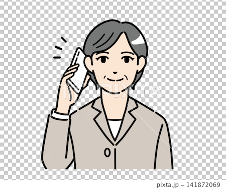 一幅插圖,描繪了一位身穿西裝的中年女性正在使用智慧型手機通話。 一幅插圖,描繪了一位身穿西裝的中年女性正在使用智慧型手機通話。 141872069