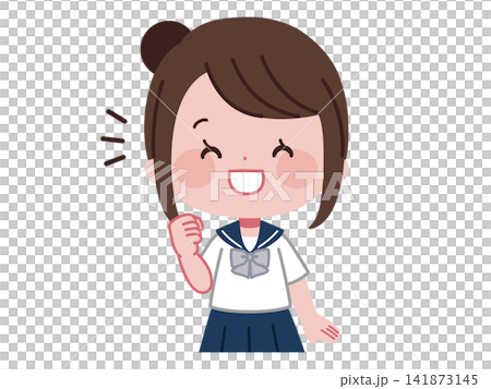 一名國中女生面帶微笑,擺出勝利的姿勢。 一名國中女生面帶微笑,擺出勝利的姿勢。 141873145