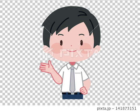 An illustration of a man in a dress shirt extending one hand to guide someone. An illustration of a man in a dress shirt extending one hand to guide someone. 141873151
