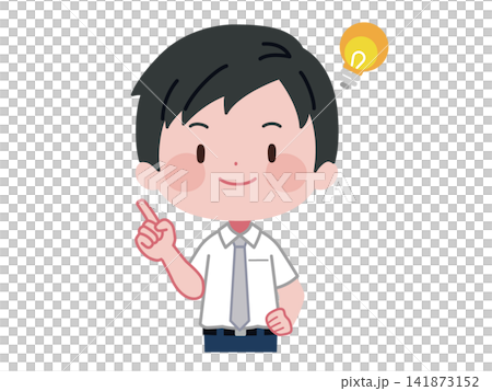 ひらめきやポイントを提案するワイシャツ姿の男性イラスト ひらめきやポイントを提案するワイシャツ姿の男性イラスト 141873152