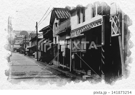 水彩画風 玉島の町並み 岡山県倉敷市 水彩画風 玉島の町並み 岡山県倉敷市 141873254