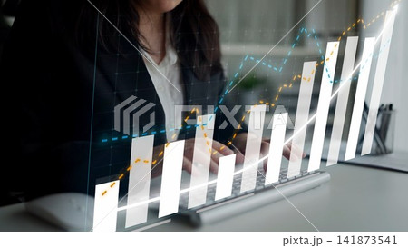 Professional Business Person Analyzing Financial Data, Using Digital Analytics Tools to Enhance Strategic Growth and Performance in the Workplace Copula 141873541