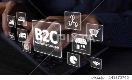 B2C Business Model with Consumer Delivery, Retail, and Growth Icons Muxer B2C Business Model with Consumer Delivery, Retail, and Growth Icons Muxer 141873749