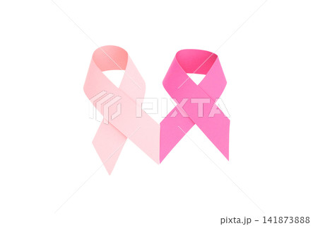 Two pink ribbons for breast cancer awareness, isolated, PNG Two pink ribbons for breast cancer awareness, isolated, PNG 141873888