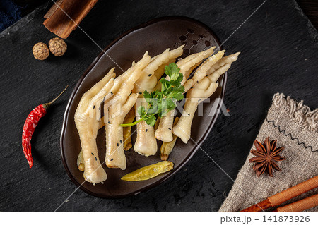 pickled Chicken Feet with Green Peppers Hot Sour Marinated Poultry Claws Dim Sum pickled Chicken Feet with Green Peppers Hot Sour Marinated Poultry Claws Dim Sum 141873926