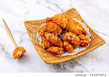 golden Crispy Fried Chicken Nuggets Crunchy Deep Fried Poultry Breast Pieces Fast Food Snack 141873972