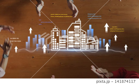 Hands Reaching Towards Data Visualization of Urban Development with Skyscrapers, Graphs, and Growth Arrows on a Wooden Surface Gluon Hands Reaching Towards Data Visualization of Urban Development with Skyscrapers, Graphs, and Growth Arrows on a Wooden Surface Gluon 141874117