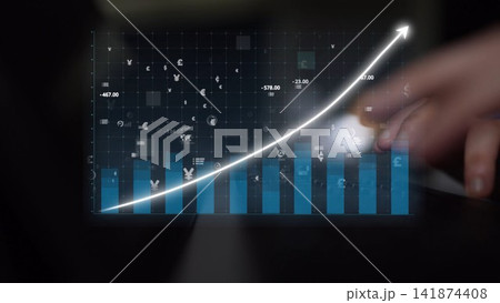Modern Financial Graph Illustrating Growth Trend with Currency Symbols and Data Points Analyzing Market Performance in Business Context Copula 141874408