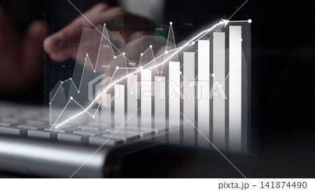 Financial Data Visualization with Graphs and Charts on a Keyboard, Showing Business Growth and Positive Trends in a Digital Workspace Copula Financial Data Visualization with Graphs and Charts on a Keyboard, Showing Business Growth and Positive Trends in a Digital Workspace Copula 141874490