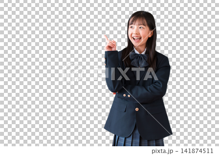 アイデアが思いつくブレザー姿の笑顔の小学生,中学生,高校生の女子生徒 141874511