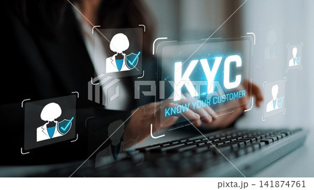 A business professional utilizes a digital interface to engage in KYC processes, highlighting the importance of compliance and customer verification in the financial sector. Sigmoid 141874761
