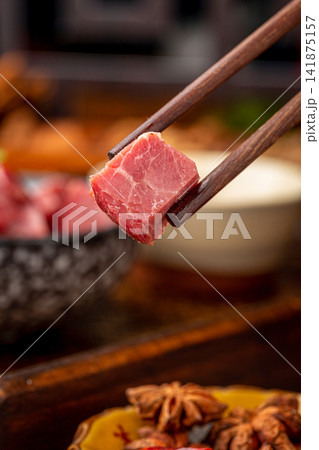 soy Braised Beef Cubes Marinated Diced Beef Shank Savoury Red Meat Appetizer 141875157