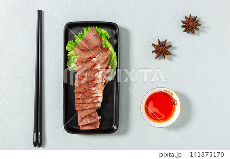 traditional Braised Ox Head Meat Sliced Cooked Beef Offal Savoury Asian Delicacy traditional Braised Ox Head Meat Sliced Cooked Beef Offal Savoury Asian Delicacy 141875170