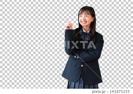 アイデアが思いつくブレザー姿の笑顔の小学生,中学生,高校生の女子生徒 アイデアが思いつくブレザー姿の笑顔の小学生,中学生,高校生の女子生徒 141875255