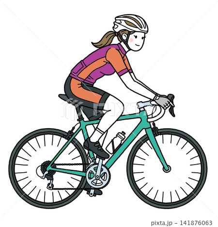 緑のロードバイクに乗る女性 141876063