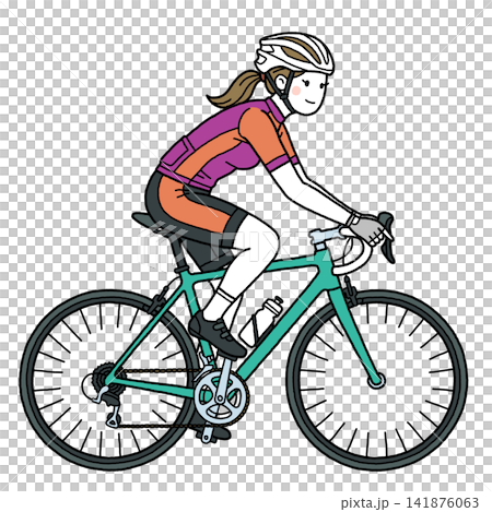 緑のロードバイクに乗る女性 141876063