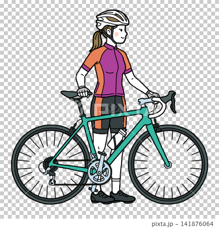 緑のロードバイクと女性 141876064