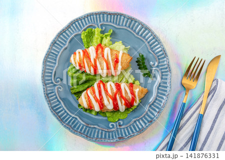 pan Seared Cod Fish Fillet with Golden Crispy Edge 141876331