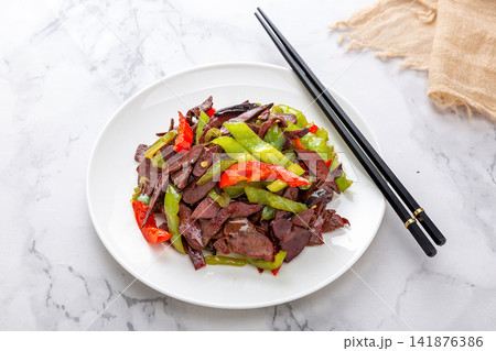 spicy Stir Fried Pork Liver with Chili and Bell Peppers Traditional Chinese Dish spicy Stir Fried Pork Liver with Chili and Bell Peppers Traditional Chinese Dish 141876386
